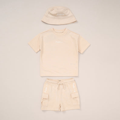 KIDS T-SHIRT, SHORTS AND BUCKET HAT SET - FUDO-(12-24)Months